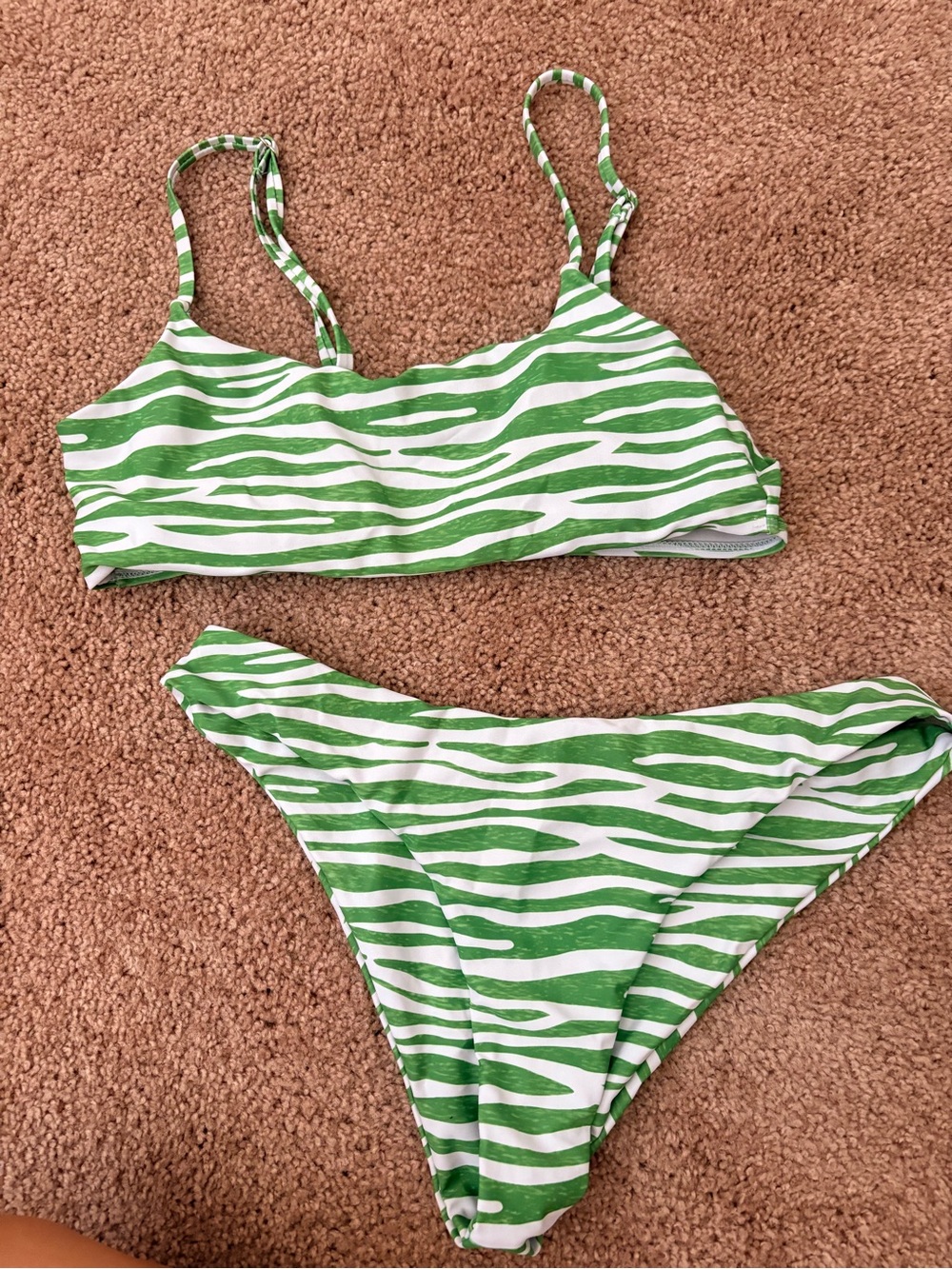 Green Zebra-Stripe Bikini Set - Women's Swim